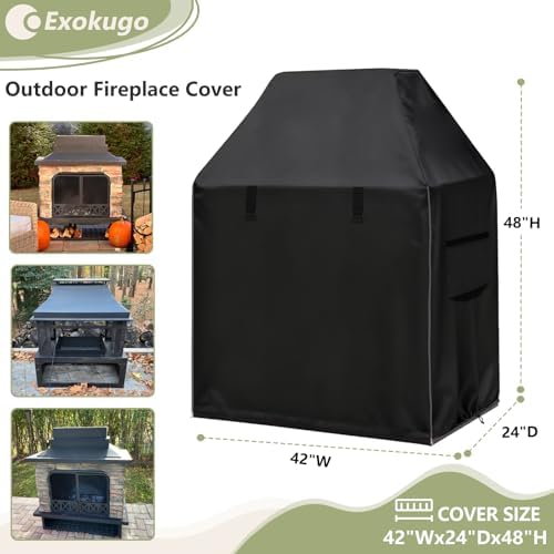 Outdoor Fireplace Cover, 42"W x 24"D x 48"H, Black