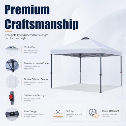 MASTERCANOPY 10x10 Durable Pop Up Canopy Tent with Roller Bag, White