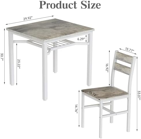 Hooseng 3 Piece Dining Table Set for 2, Small Wooden Kitchen Table with Storage, Farmhouse Square Dinette Set for Dining Room, Breakfast Nook, Apartment, Small Space