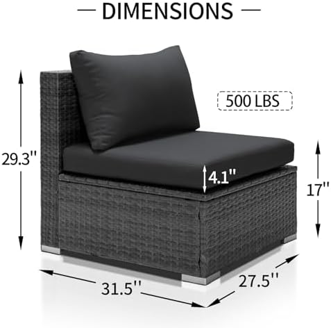 NICESOUL 29.3" High-Back Modern Luxury Patio Armless Sofa, 2-Piece Outdoor Furniture Wide Deep Seat, All-Weather Wicker Modular Sectional Seating for Backyard, Deck, Porch, Dark Grey
