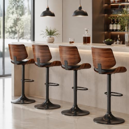 Swivel Bar Stools 2PCS, Adjustable Bentwood Barstools for Kitchen Counter