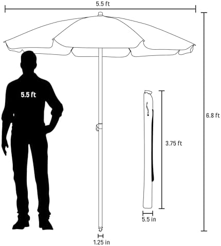 PICNIC TIME 5.5 Ft Portable Beach Umbrella, Lightweight UV Protection Sunshade with Tilt Pole & Carry Bag, Outdoor Canopy Umbrella for Beach, Sand, Pool, Patio, Camping, Travel, or Backyard Shade, (Black)