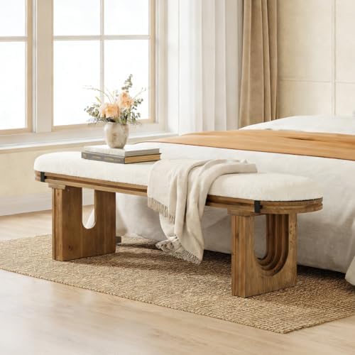 LITTLE TREE Solid Wood Bench with Upholstered, 47.24" End of Bed Bench