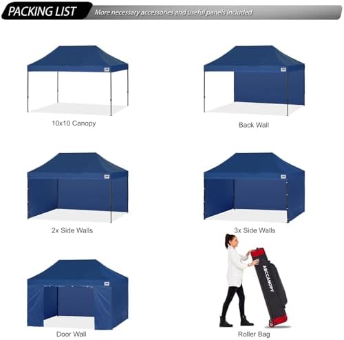 ABCCANOPY Heavy Duty Easy Pop up Canopy Tent with Sidewalls 10x15, Navy Blue