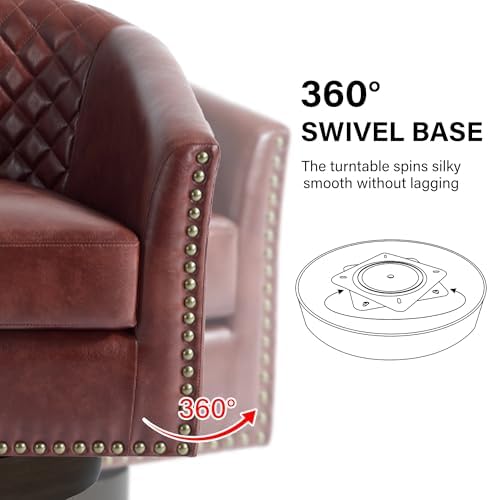 Faux Leather Swivel Accent Chair, Barrel Club Armchair, Red Brown