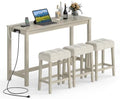 COSTWAY 4-Piece Breakfast Nook Bar Set with Built-in Charging Station