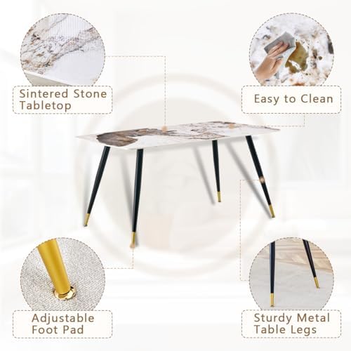 7 Piece Dining Table Set, Dinner Table Set for 6, Sintered Stone Kitchen Table Top and Modern Chairs Set of 6 for Kitchen Dining Room