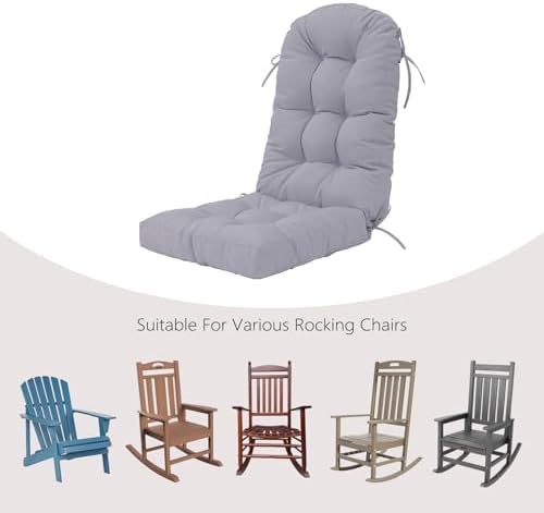 Outdoor Rocking Chair Cushion for Adirondack Chair, High Back Patio Outdoor Seat Chair Cushion 49x19in,Light Grey