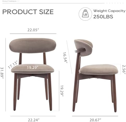 COLAMY Wooden Dining Chairs Set of 2, Upholstered Kitchen Side Chair, Camel