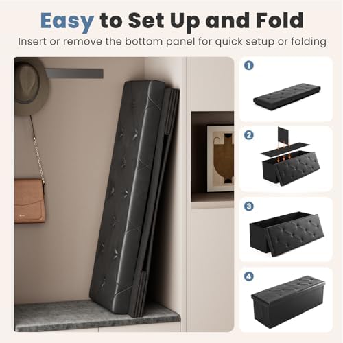 DUMOS 43 Inch Folding Ottoman with Storage Bench, Foot Rest Stool Ottoman