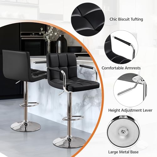 Yaheetech Bar Stools Set of 2, Swivel with Backs, Adjustable Height, Black