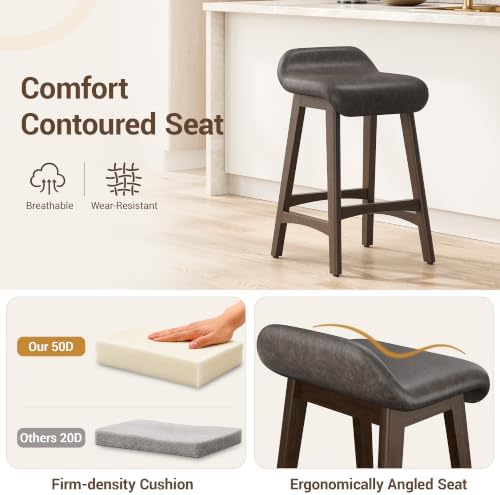 YaFiti 25.6" Counter Height Bar Stools Set of 2, Saddle Stools, Taupe Brown