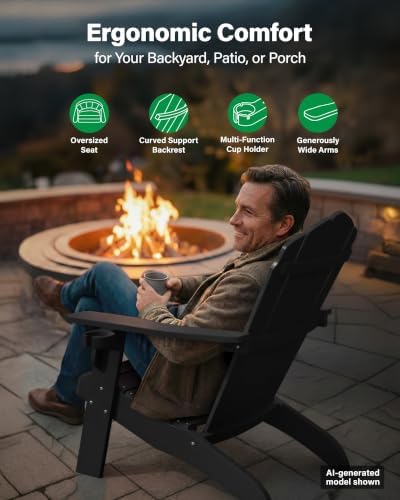 YEFU Oversized Adirondack Chair with Cup-Holder - Black