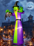 zukakii 12FT Giant Halloween Inflatables Witch Outdoor Decorations, Huge Halloween Blow Up Spooky Witch Grabbing Black Cat Yard Decoration Built-in LEDs & Strong Blower Large Tall for Lawn Party