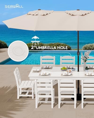 SERWALL Outdoor 84" HDPE Rectangular Dining Table for 6-8,All-Weather,White