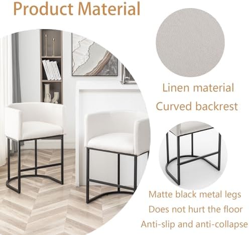 Bar Stools Set of 2, Modern Barstools with Back, Barrel Bar Chairs with Metal Frames, for Kitchen Island, Pub, Club (Beige)