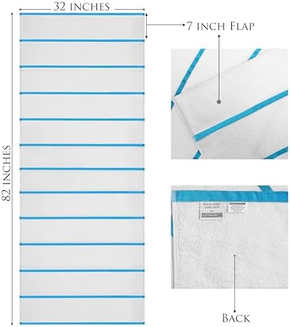 COTTON CRAFT Pool Lounge Chair Cover - 2 Pack Stripe Terry - White Aqua