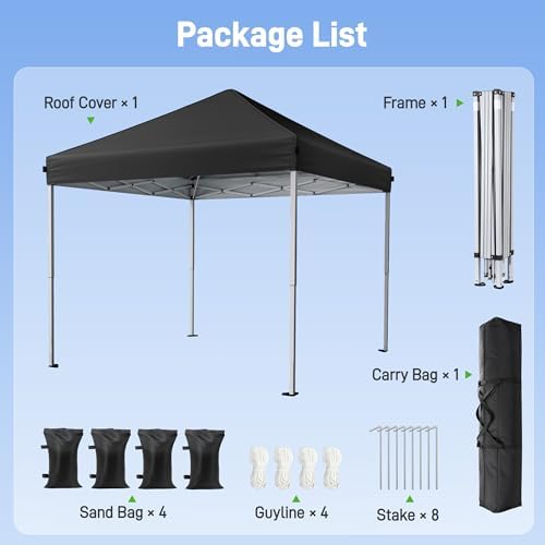 10x10 Pop Up Canopy Tent with One-Push Center Lock,Black