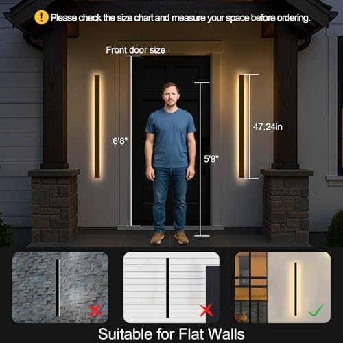 Modern Outdoor Lights - 47.3inch Outdoor Exterior Linear Sconce Black Patio Wall Light Fixtures, Long Strip Wall Lights Fixture Outside for Garage, House