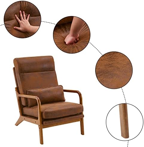 Karl home Accent Chair High Back Mid-Century Modern, Brown