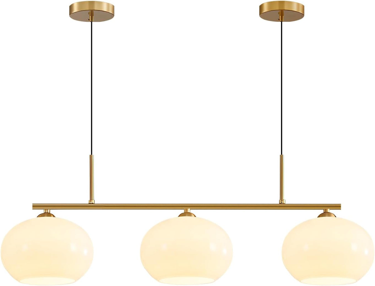 KCO Lighting Mid Century Modern 3-Light Brushed Brass Linear Pendant Light