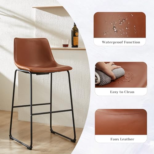 DUMOS Counter Height Bar Stools Set of 4, Faux Leather High Bar Chairs
