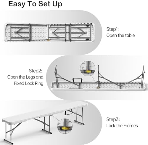 VSOAEIL 6 Foot Folding Bench, 6 FT Foldable Plastic Bench Indoor & Outdoor