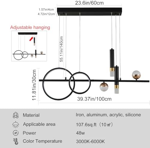 Siittoo Modern Linear Chandelier, Dimmable LED Pendant Light with Remote