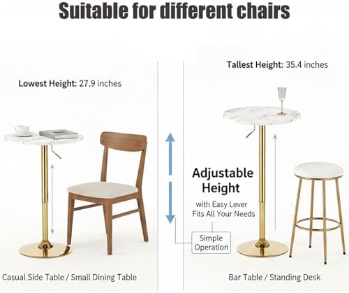 Round Bar Table Gold Metal Base Height Adjustable 27.9"-35.4"