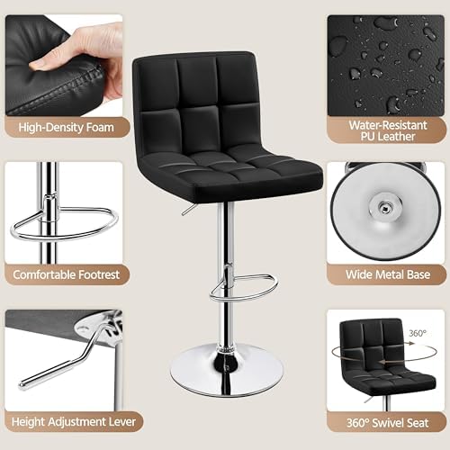 Yaheetech Bar Stools Set of 4 Adjustable Counter Height Barstools Black