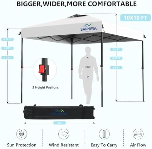 10X10 Pop Up Canopy Tent with 3 Sidewalls,Easy Up Canopy,Commercial Instant Shelter,Heavy Duty One Person Set Up Event Tent,White