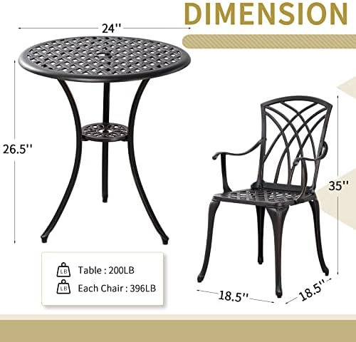 3 Piece Bistro Set Cast Alumiunm Bistro Table and Chairs Set 2