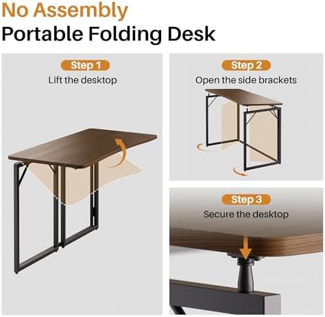 JOYMOOP 31.5" Brown Folding Desk, No Assembly, Wooden Top, Small Size