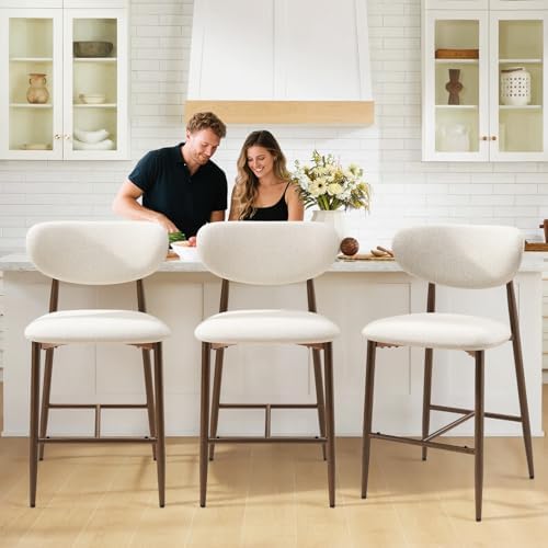 MALOL Bar Stools Set of 3, Counter Height bar stools, Kitchen Bar Stools with Backs, Modern Upholstered, Modern Bar Stools with Metal Legs for Kitchen Island, Counter, Beige