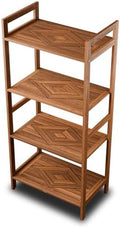 Teak Wood 4-Tier Shelving Unit, Waterproof, Leveling Feet, Teak Oil Finish
