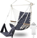 Hammock Chair Hanging Swing,with Footrest&Wooden Armrest;Dark Grey