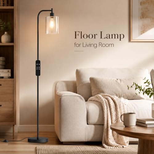 Wio-Mio Industrial Floor Lamp with Glass Shade, LED Bulbs Included