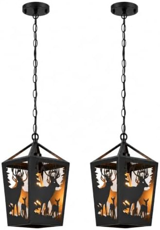 farmhouse rustic deer pendant light, 2 pack metal shown in use