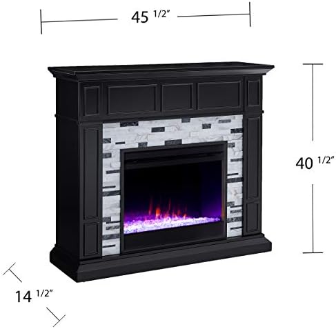 SEI Furniture Drovling Marble Tiled Color Changing Electric Fireplace, Black-White-Gray