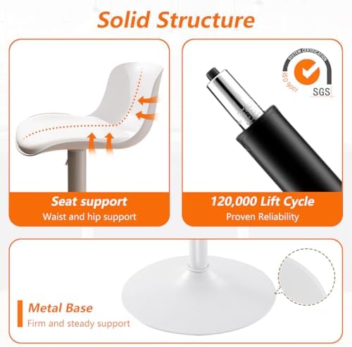 Kidol & Shellder Bar Stools Set of 2 Adjustable Swivel Counter Height Stools, Modern PU Leather Upholstered with Back Solid Color Barstools for Kitchen Island White