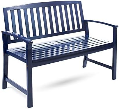 Christopher Knight Home Loja Outdoor Acacia Wood Bench, Pu Navy Blue
