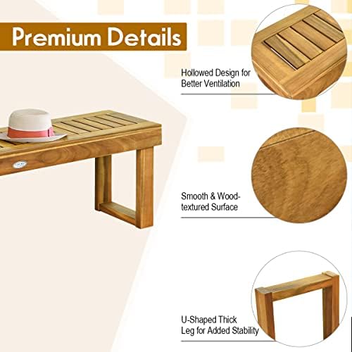 Tangkula 52" Acacia Wood Outdoor Bench, Wood Patio Dining Bench with Slatted Seat, Wooden Backless Garden Bench for Outdoors & Indoors, Outside Bench for Entryway, Deck, Poolside, Yard & Porch