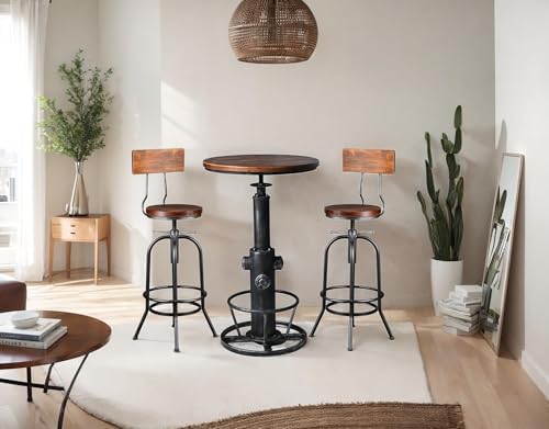 LOKKHAN 3-Piece Bar Table (38.6"-48.4") & 2 Backrest Stools (26"-32") Set for Pub Kitchen Dining Living Party Bistro Breakfast, Swivel Top, Height Adjustable, Most Weld, Space-Saving