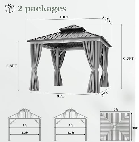 YITAHOME 10X10FT Gazebo Patios Hard Top Outdoor Canopy Aluminum Frame