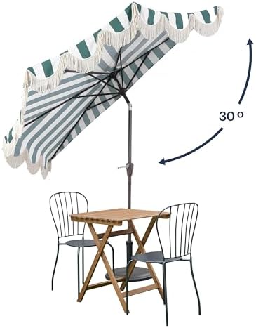 JONATHAN Y Beverly 9 ft. Striped Half Umbrella, Green/Dark Brown