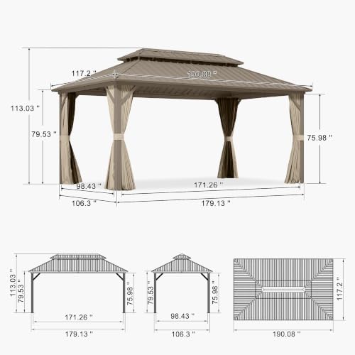 PURPLE LEAF Metal Gazebo 10' x 16' Champagne Galvanized Steel Double Roof