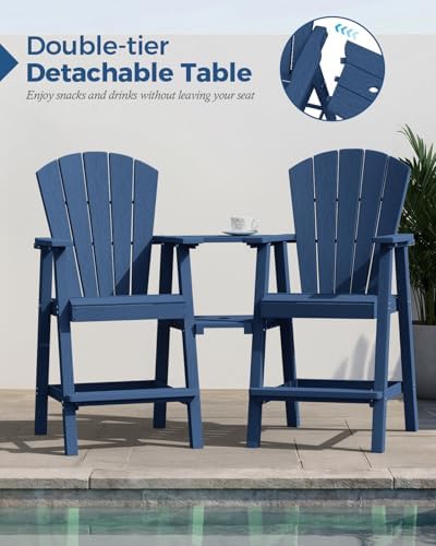 Ciokea Tall Adirondack Chairs Set of 2 with Connecting Trays, Navy Blue