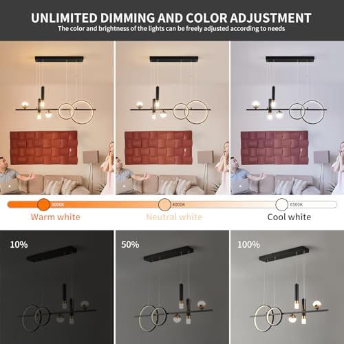 Siittoo Modern Linear Chandelier, Dimmable LED Pendant Light with Remote