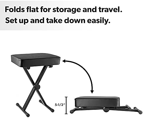 Hamzer Adjustable Padded Keyboard Bench, Heavy-Duty Foldable and Portable X-Style Stool Piano Seat with Cushion, Black