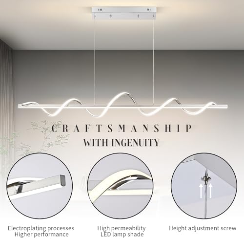 LED Pendant Lights, 56.29" Chorme Modern Chandeliers for Dining Room Hanging Pendant Lighting Chandelier Dimmable with Remote Control Island Lighting Lamp Fixture for Living Room Office Bar